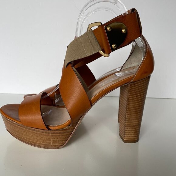 NAPOLEONI Heeled Sandals Strappy Pull On Open Toe Leather Brown Tan 9 - Picture 5 of 9
